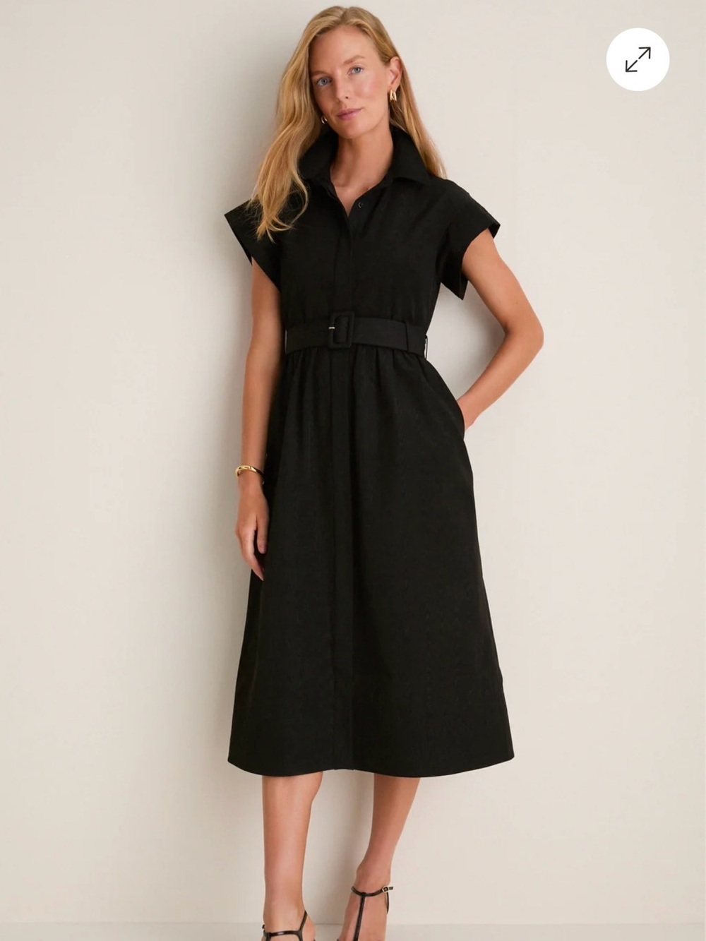 Tuckernuck Chloe Black Collared Belted Midi Dress